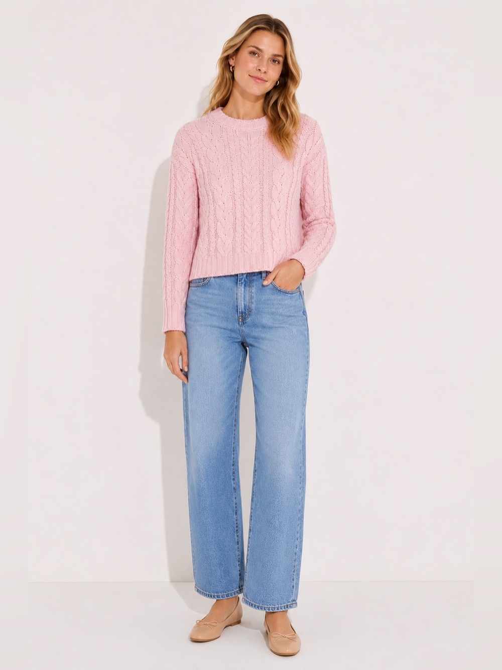 J Crew Cable Knit Crewneck Sweater in Delicate Bloom - Picture 3 of 15